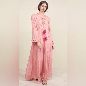 Sundress Neo Long Embellished Tiered Long Sleeve Maxi Dress in Coral size XS/S